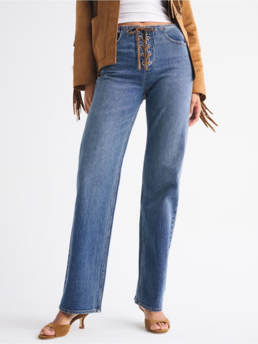 Abercrombie High Rise 90’s Relaxed Vegan Suede Lace Up Jeans